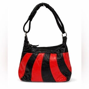Black & Red Faux Leather Shoulder Bag Hobo Purse Statement Handbag NWT